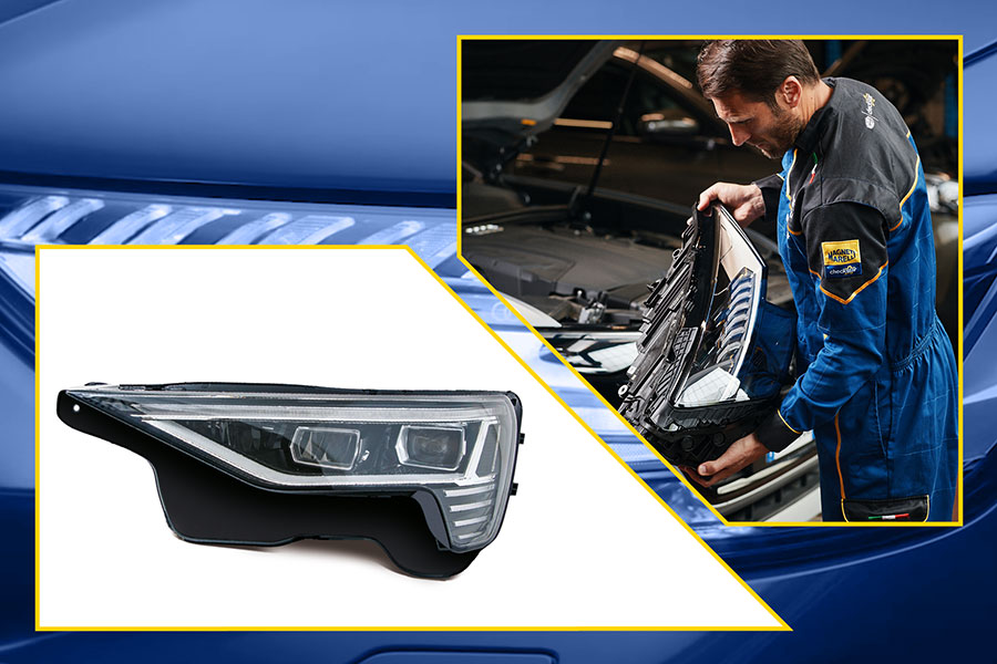 Magneti Marelli Checkstar workshop technician replacing an OE headlight